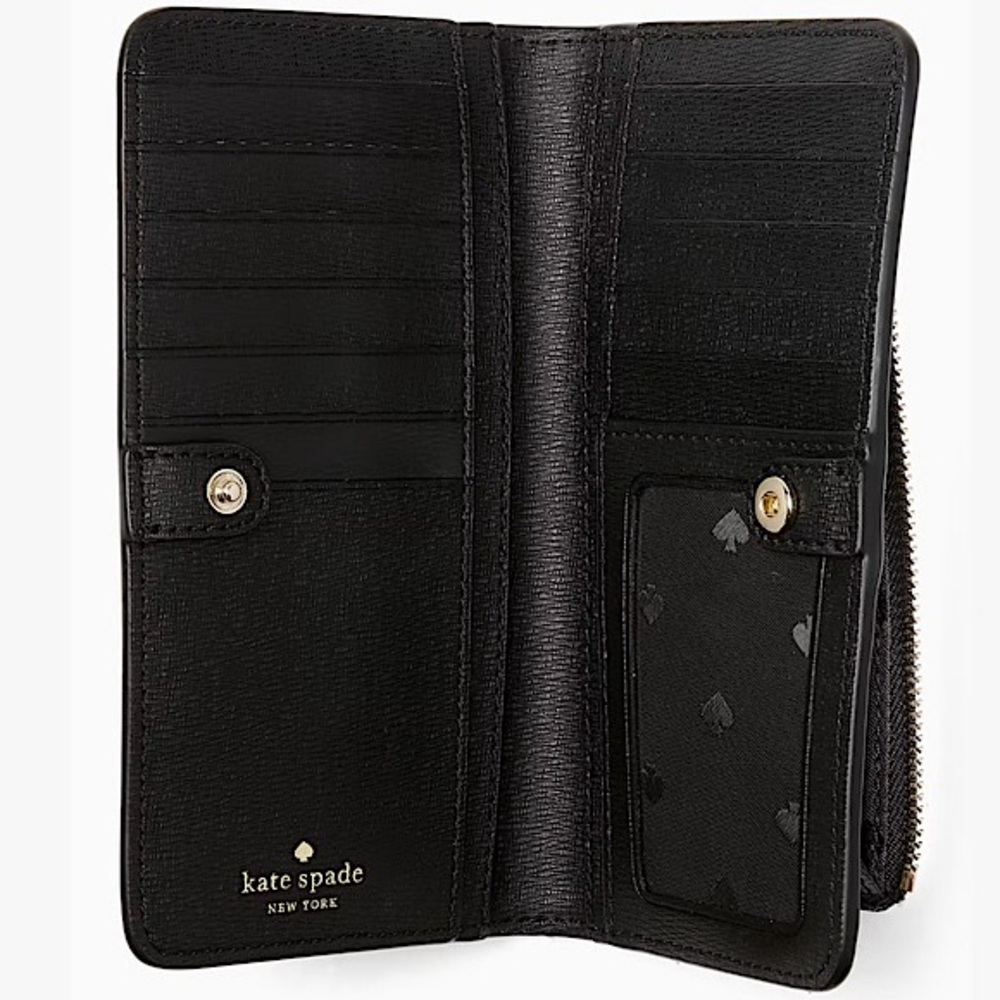 Kate Spade Black Refined Grain Leather Darcy Large Slim Bifold Wallet New w/ Tag - Picture 2 of 14